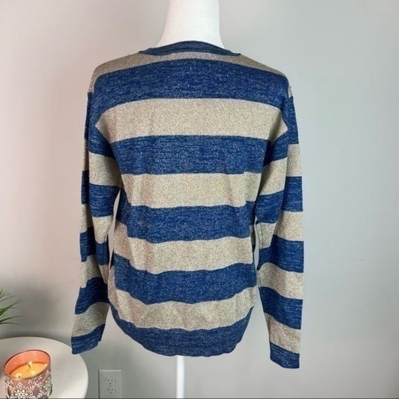 Derek Lam 10 Crosby metallic blue and gold stripe sweater size small - Picture 6 of 11